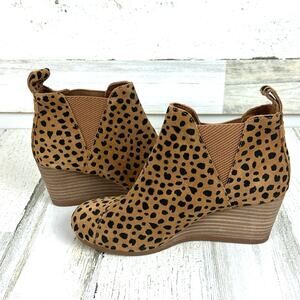 TOMS Womens 6 Cheetah Print Leather Suede Slip-On Wedge Ankle Boots NEW